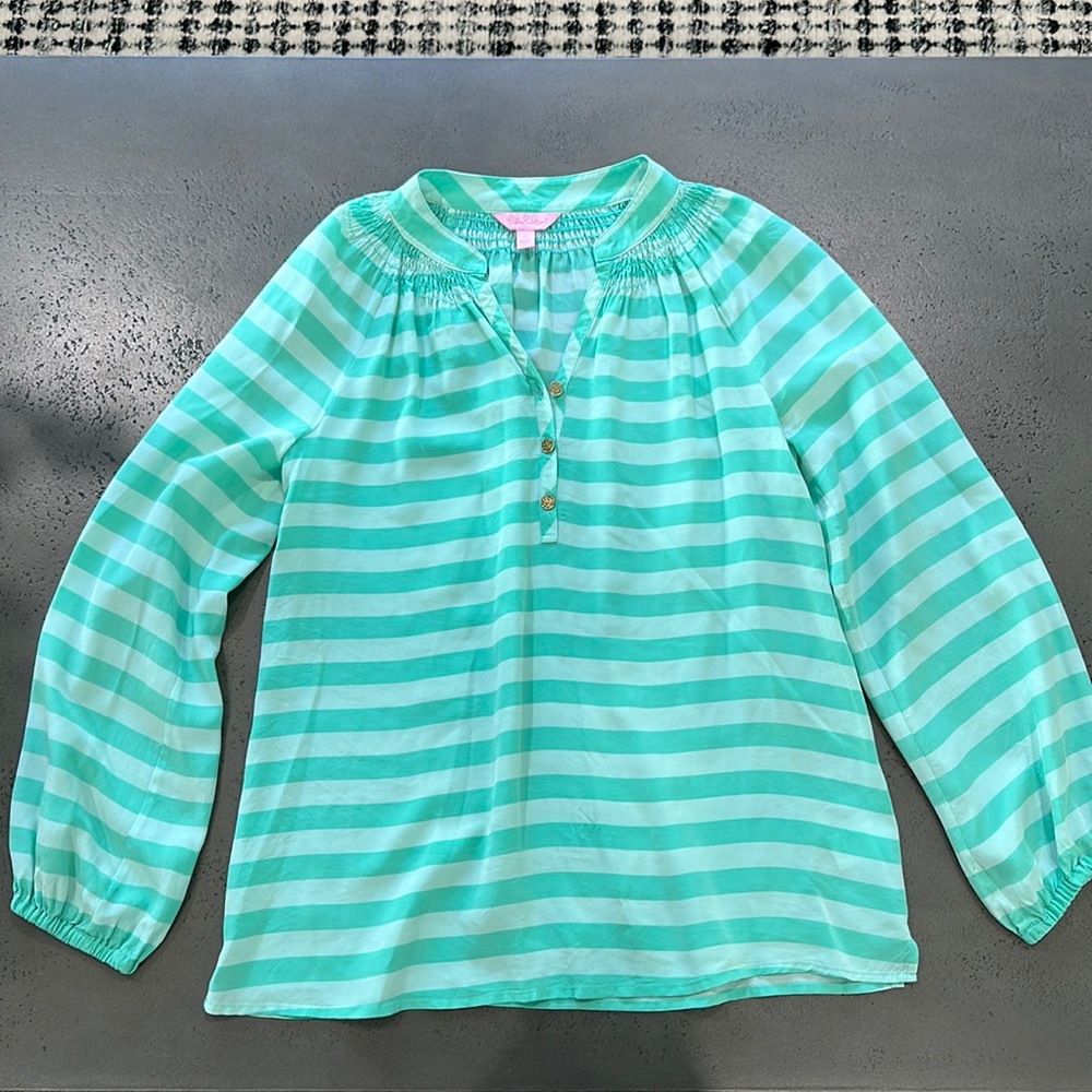 EUC Lilly Pulitzer Stripe Elsa Blouse Green St Patrick’s Day XS